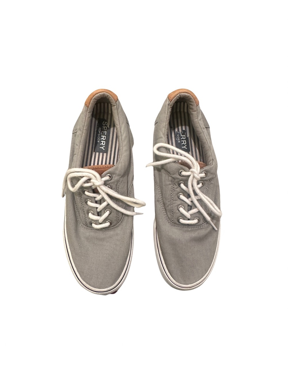 Sperry Men's Gray Canvas Boat Shoes with White Laces - Topsiders Size 11